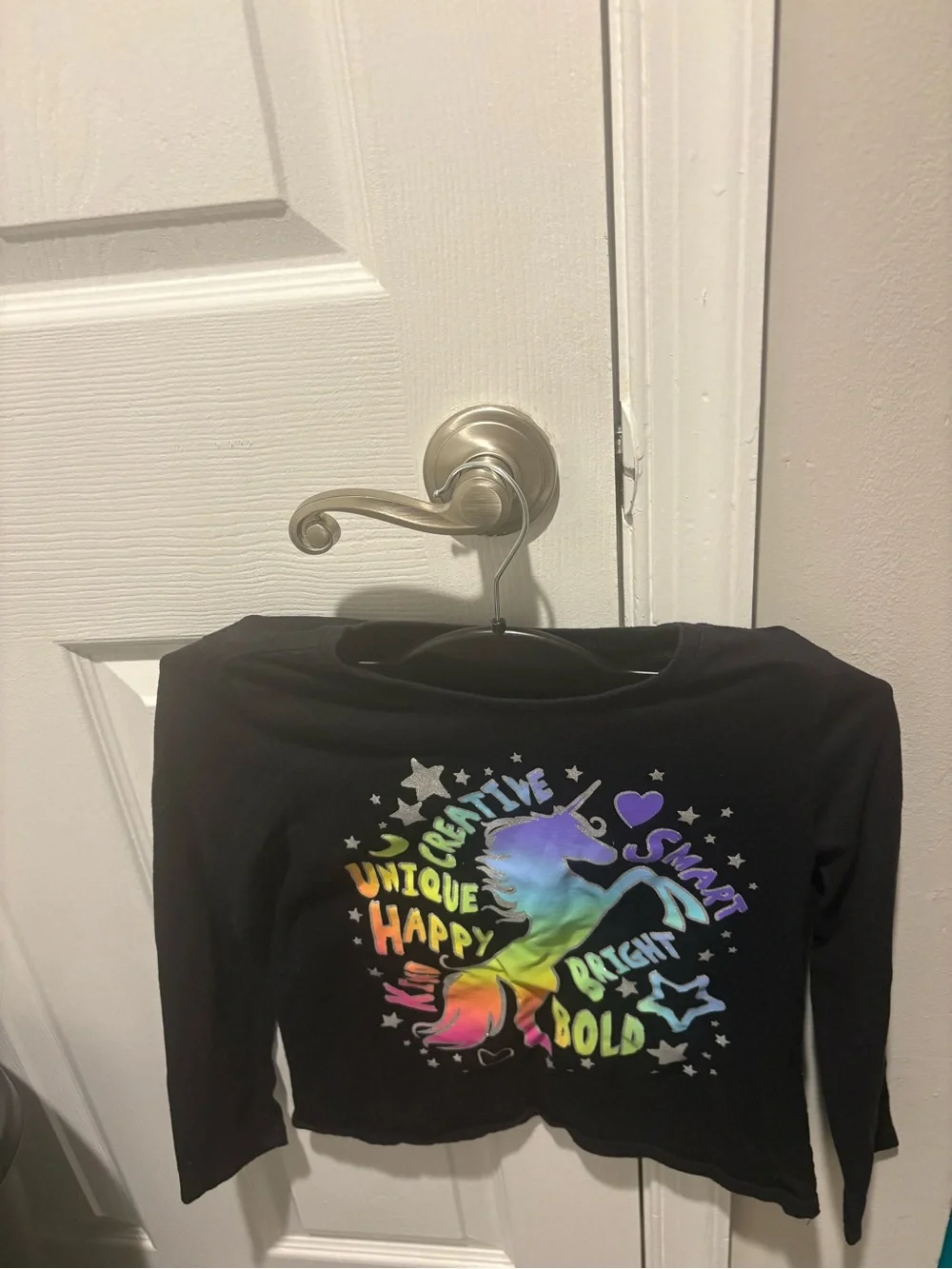 The Children's Place Black Long-Sleeve Unicorn Rainbow Graphic Tee